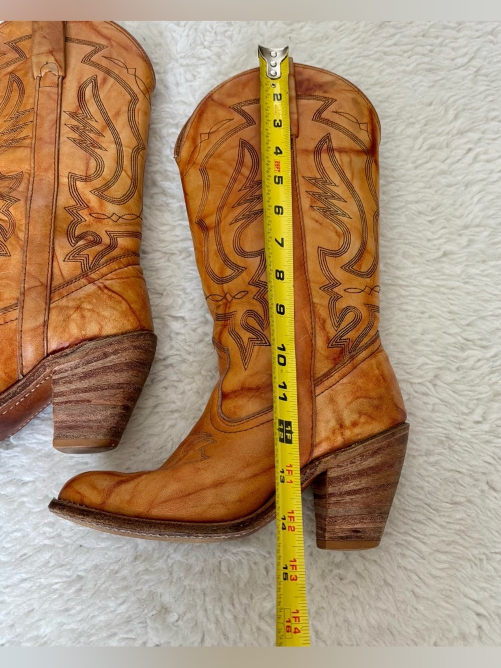 Miss Capezio Vintage Cognac Marble Leather Women’s Western Cowboys boots 5.5 M - Picture 11 of 16